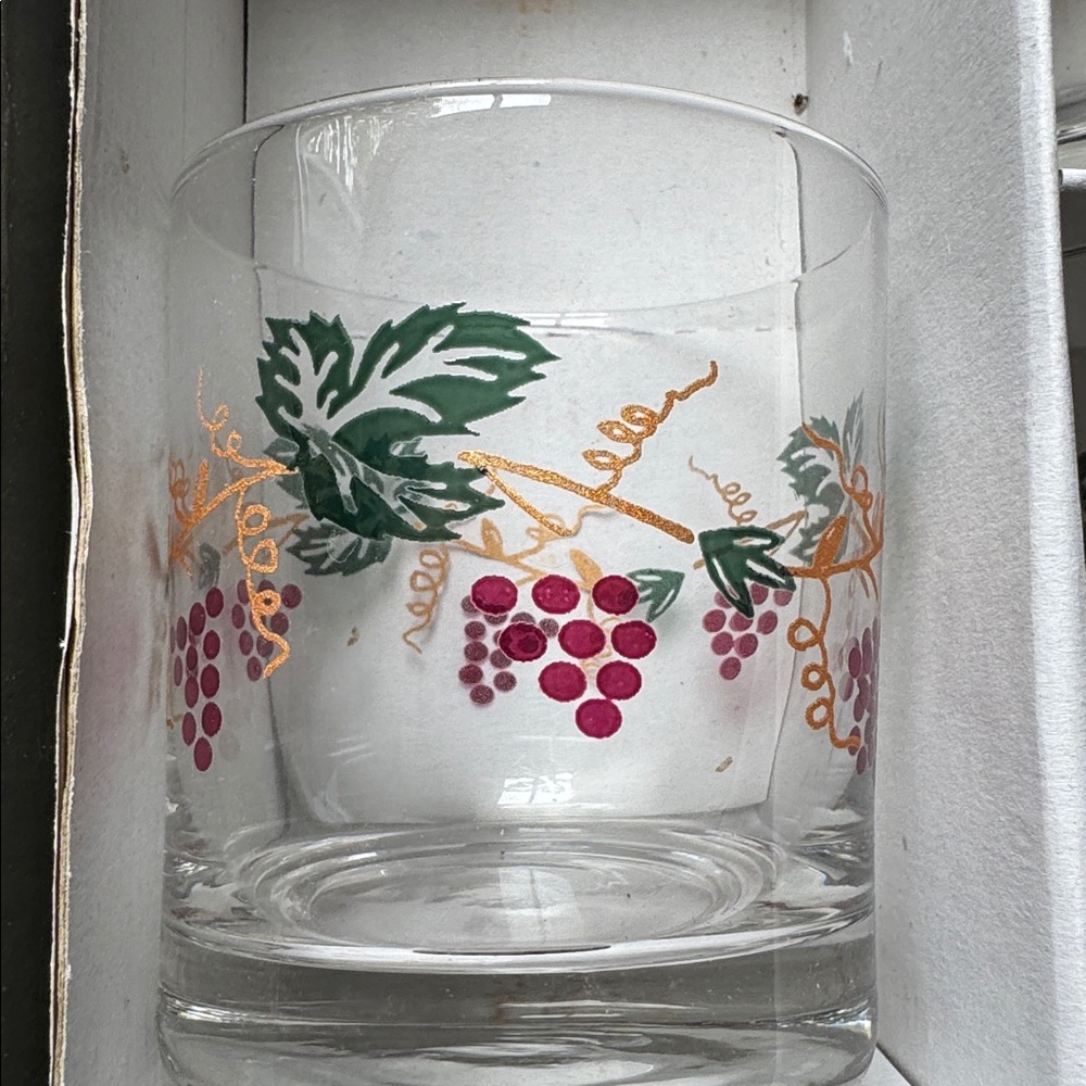 Vintage Crystal Stemware Tumblers with Grape Vine Motif - Set of 6